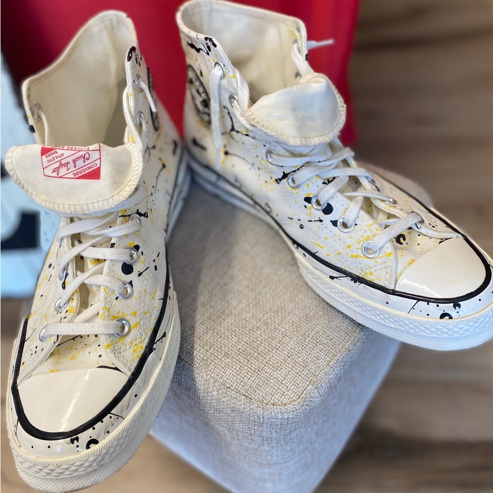 Converse High-Top Sneakers in White and Yellow